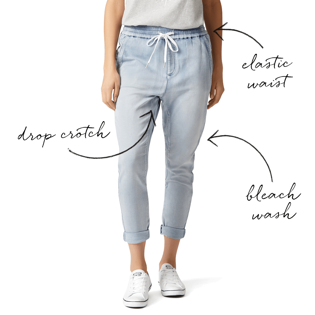 Drop crotch sales denim joggers