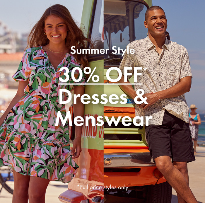 30% off Dresses & Menswear*