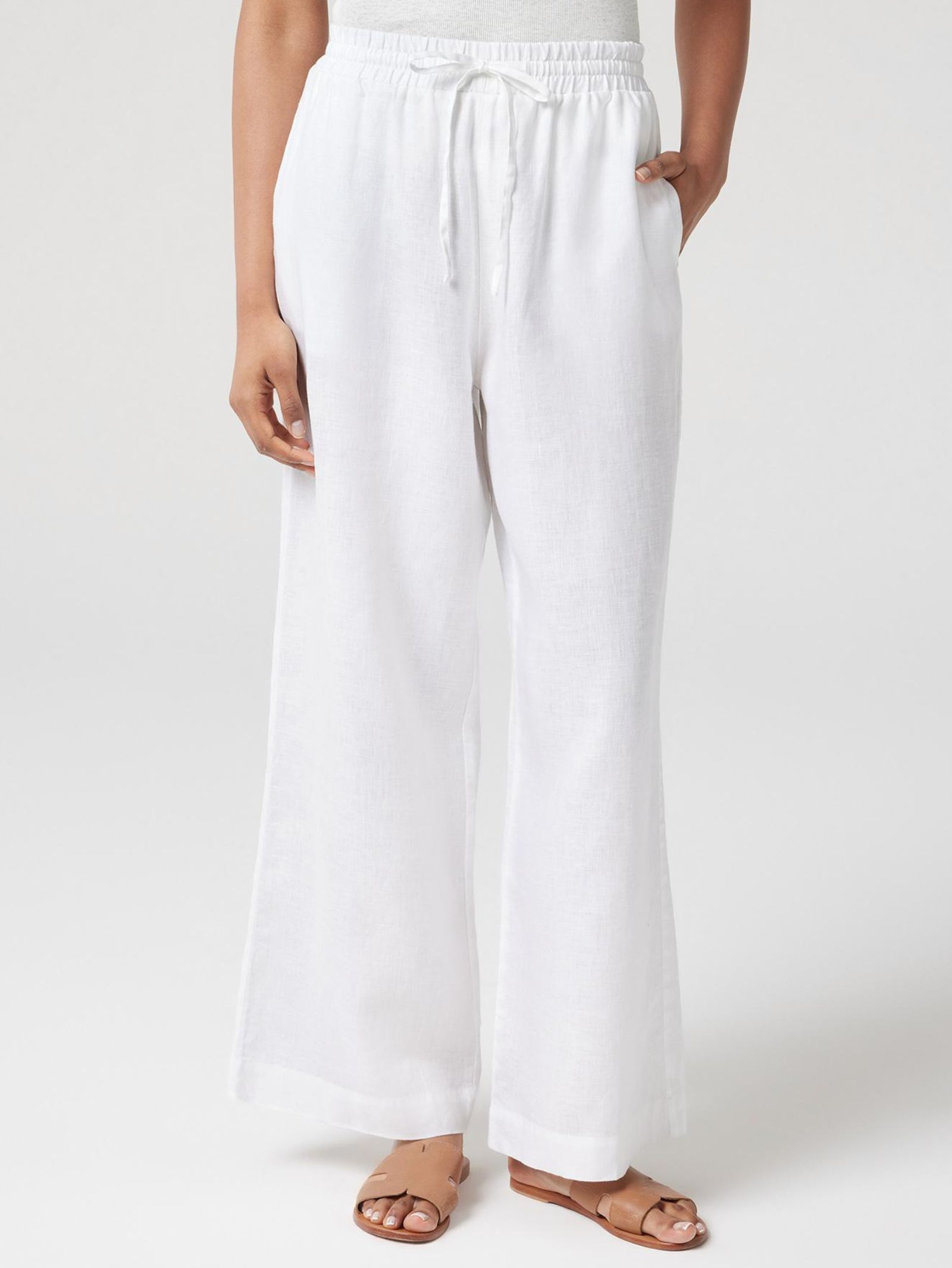 Womens wide leg white linen pants best sale