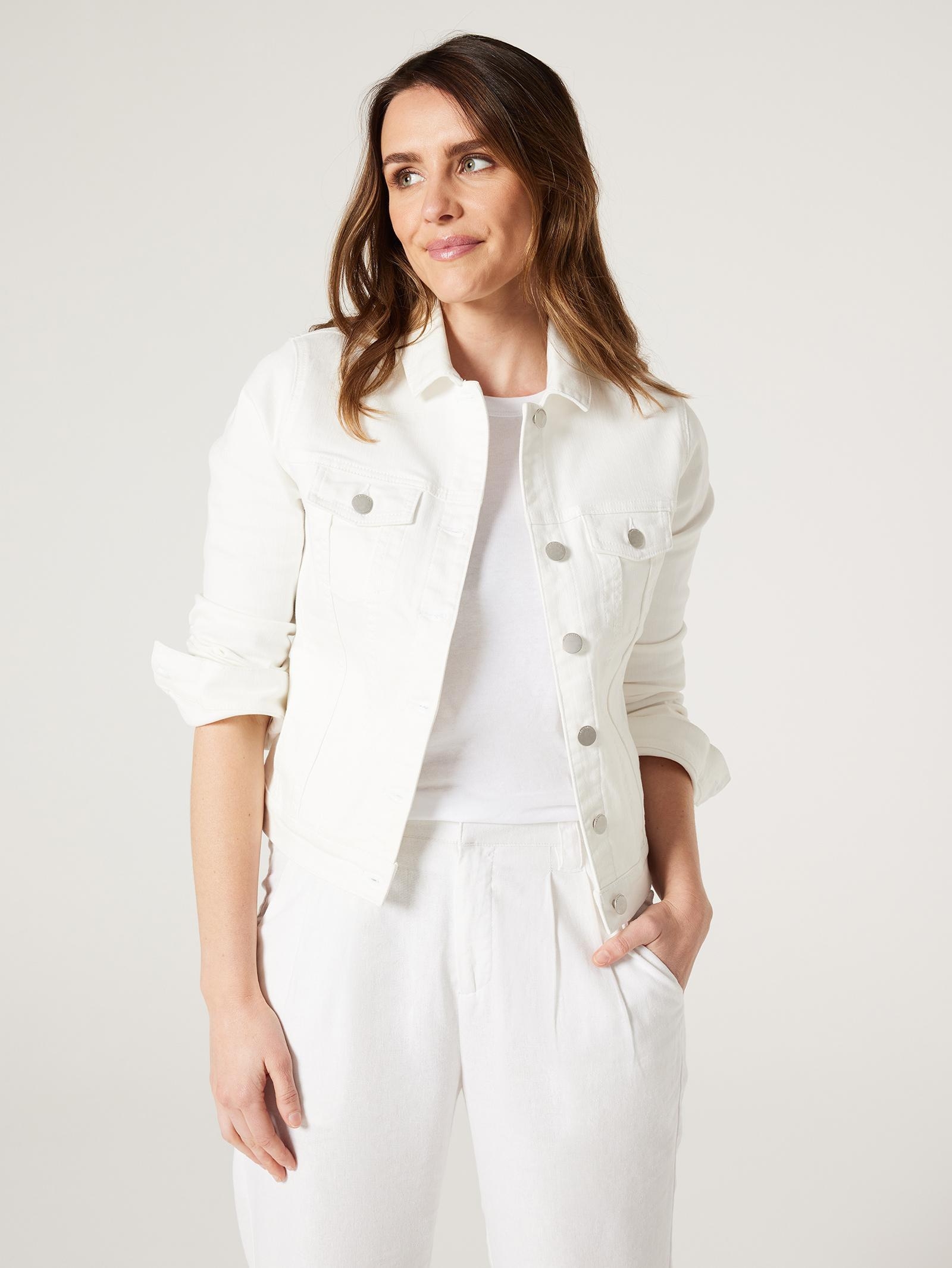 White long jean jacket clearance