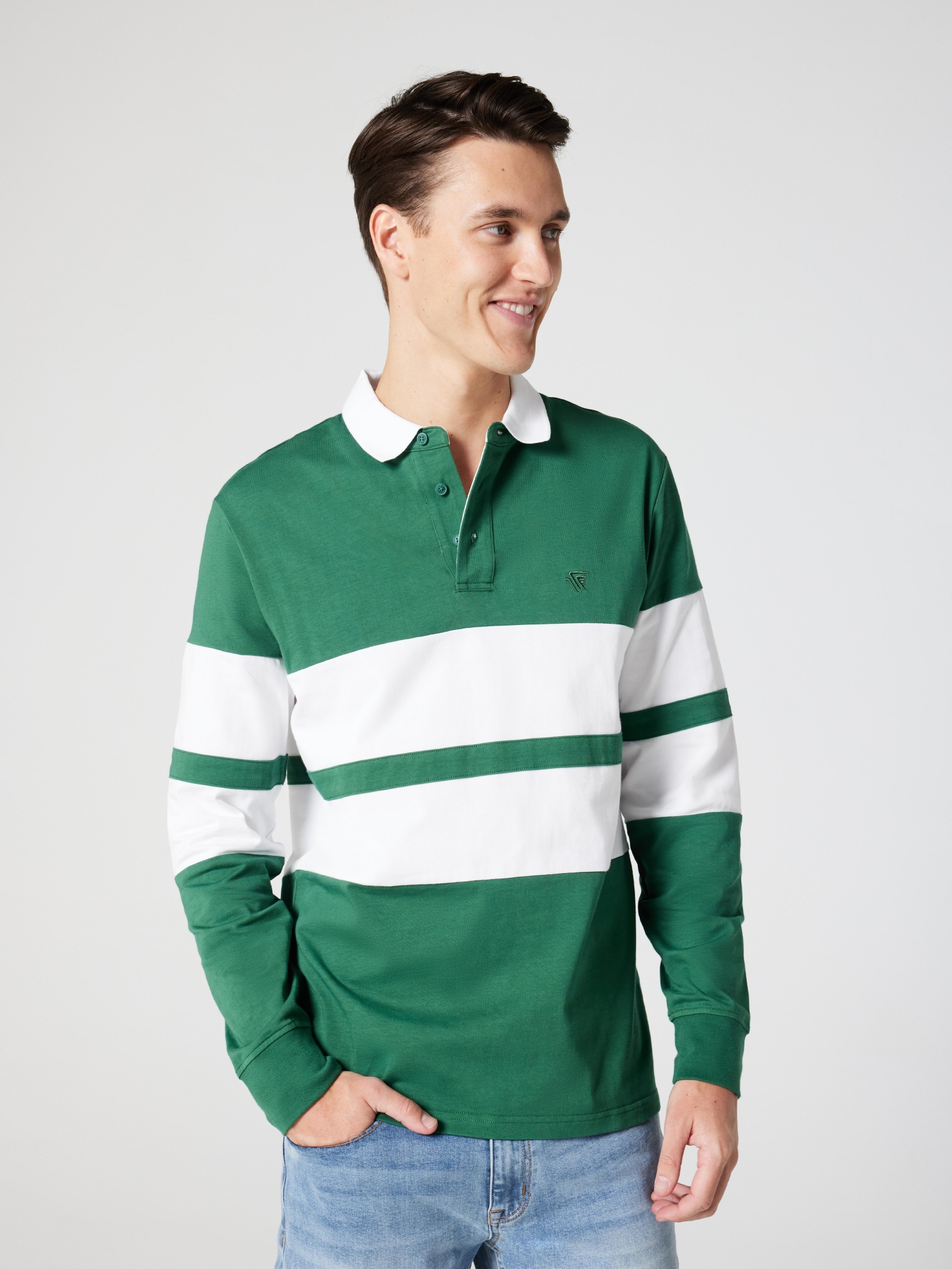 Green striped top rugby polo