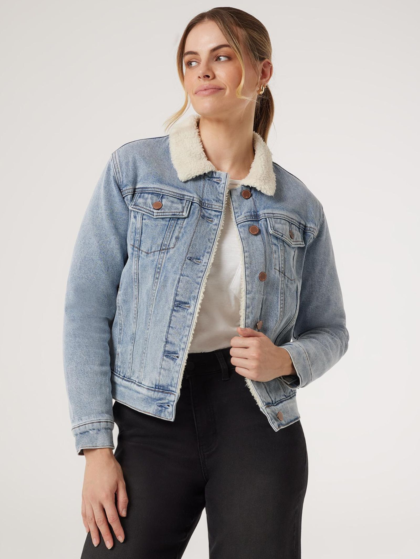 Sherpa womens denim jacket hot sale