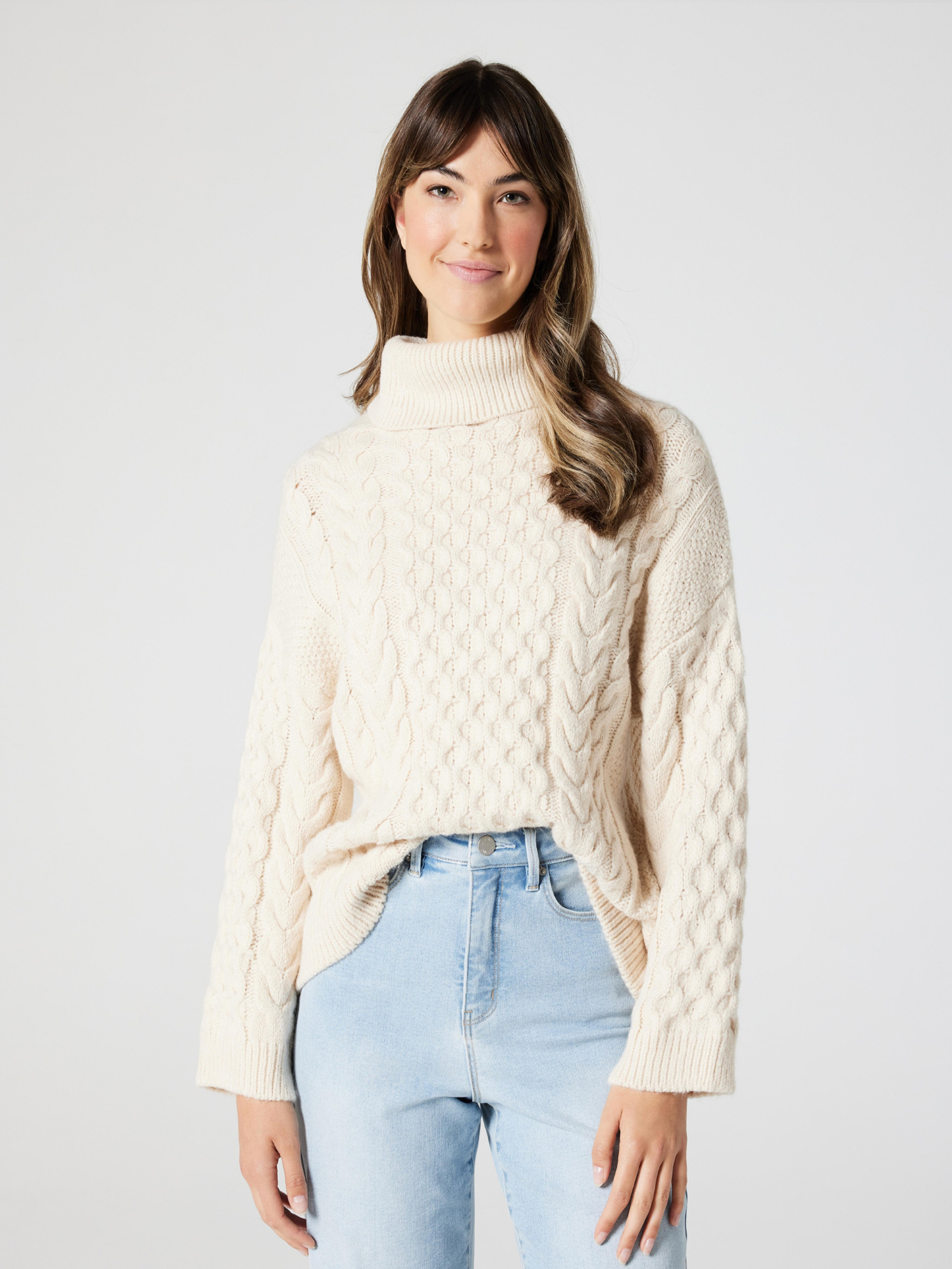 Sisi Cowl Neck Cable Knit Pullover Jeanswest