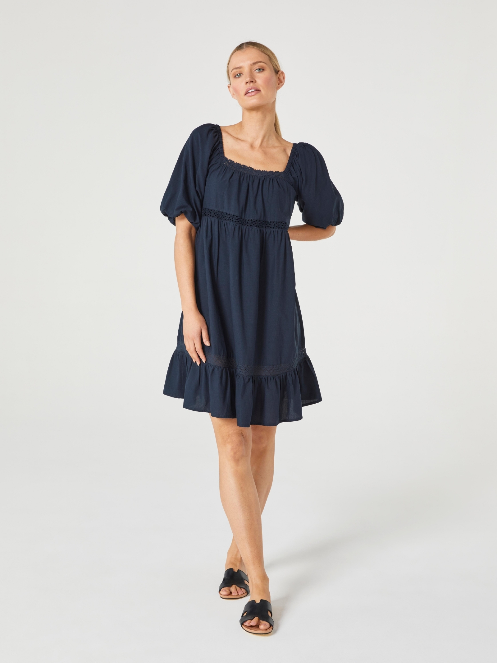 Mariah long sleeve swiss dot & lace babydoll dress deals